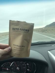 My sample bag of Keto Farms snack mix from my cross country road trip